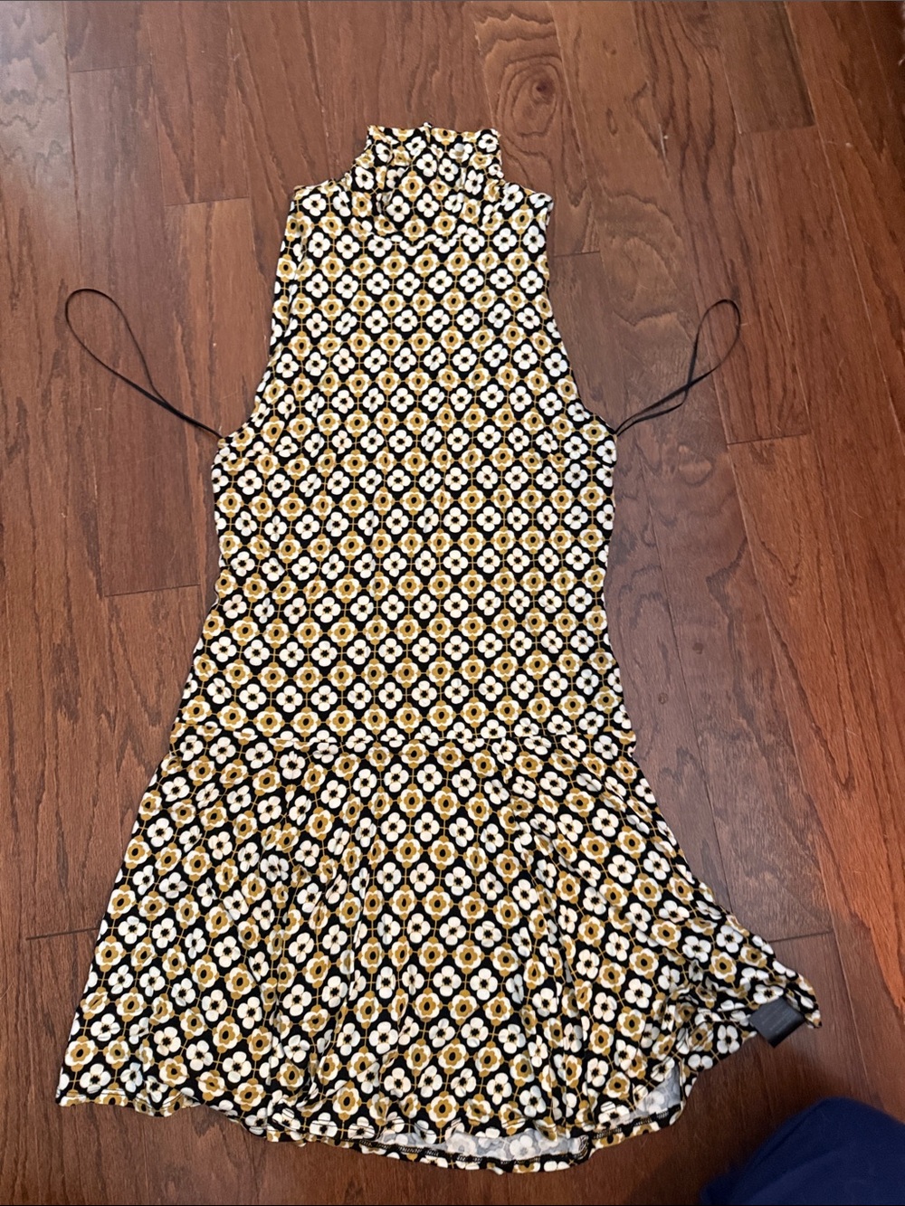 Free People Black and Yellow Floral High-Neck Mini Dress